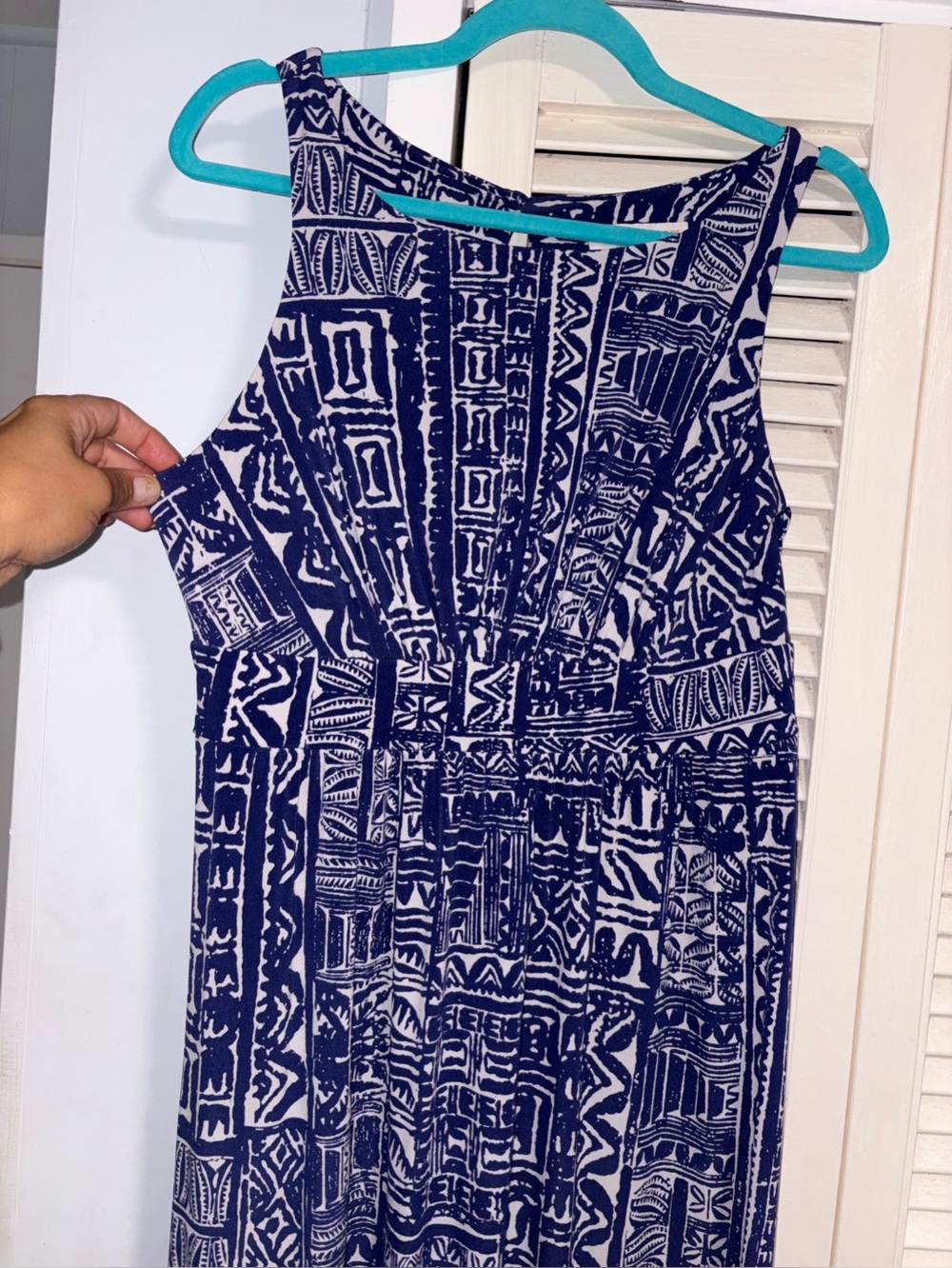 Tori Richard Navy and White Printed Maxi Dress